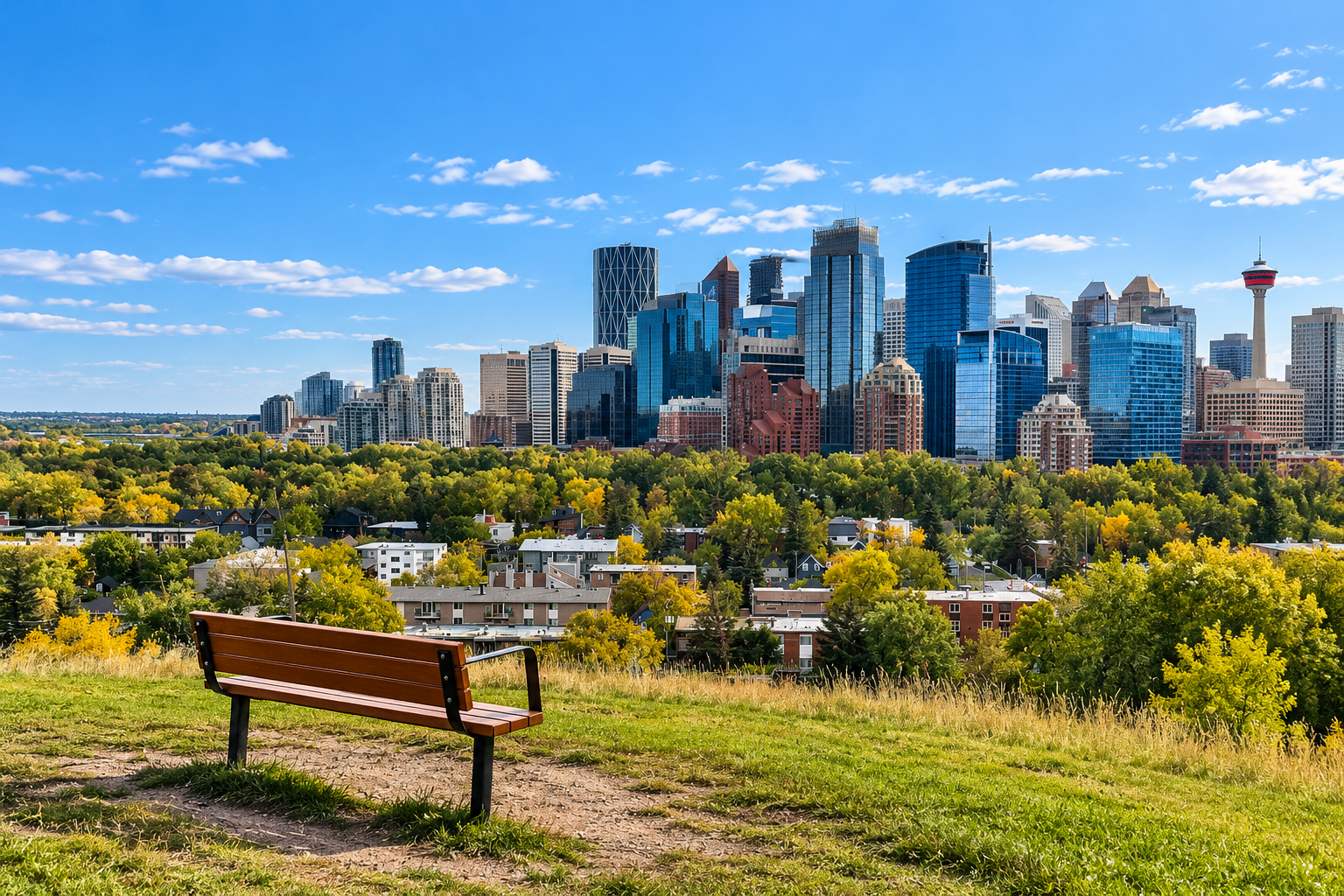 Calgary Skyline from a Quiet Park